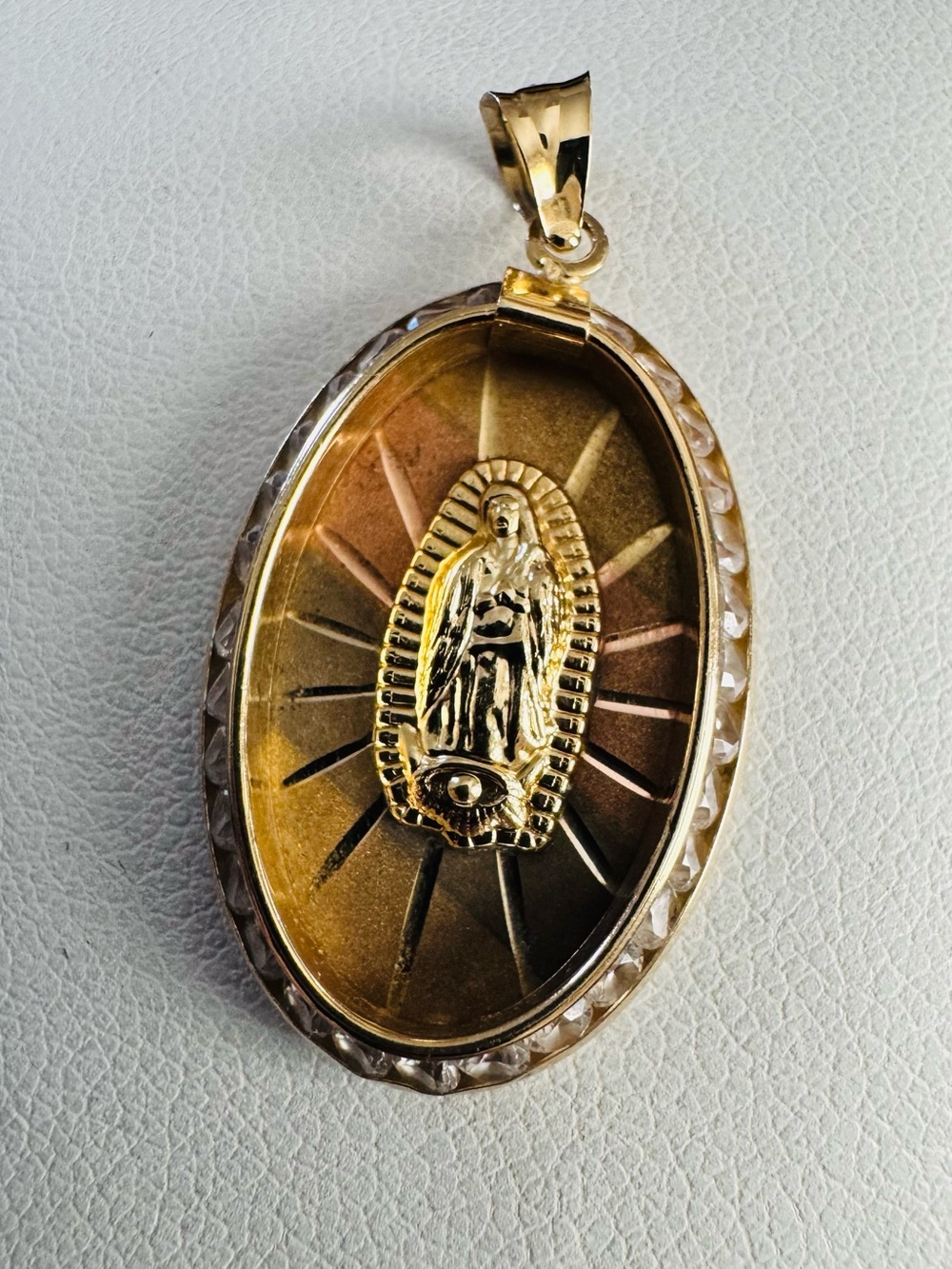 10K Yellow Gold Vintage Our Lady of Guadalupe Oval Religious Pendant Charm